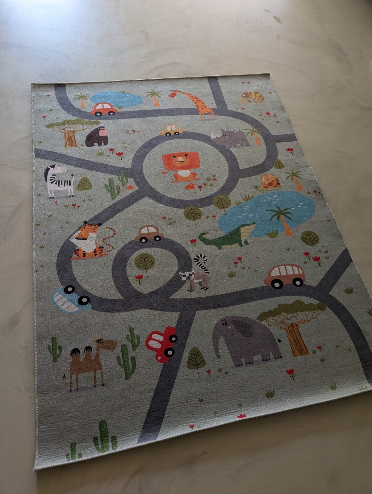 Speelkleed met Dieren en Wegen - Kinderkamer Tapijt, Ophalen, Gebruikt, 50 tot 100 cm, Rechthoekig