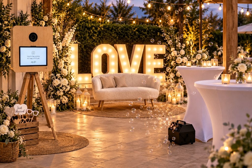LOVE-letters, Photobooth, Bank, bellenblaasmachine - €299, Ophalen of Verzenden, Nieuw, Geboorte of Huwelijk