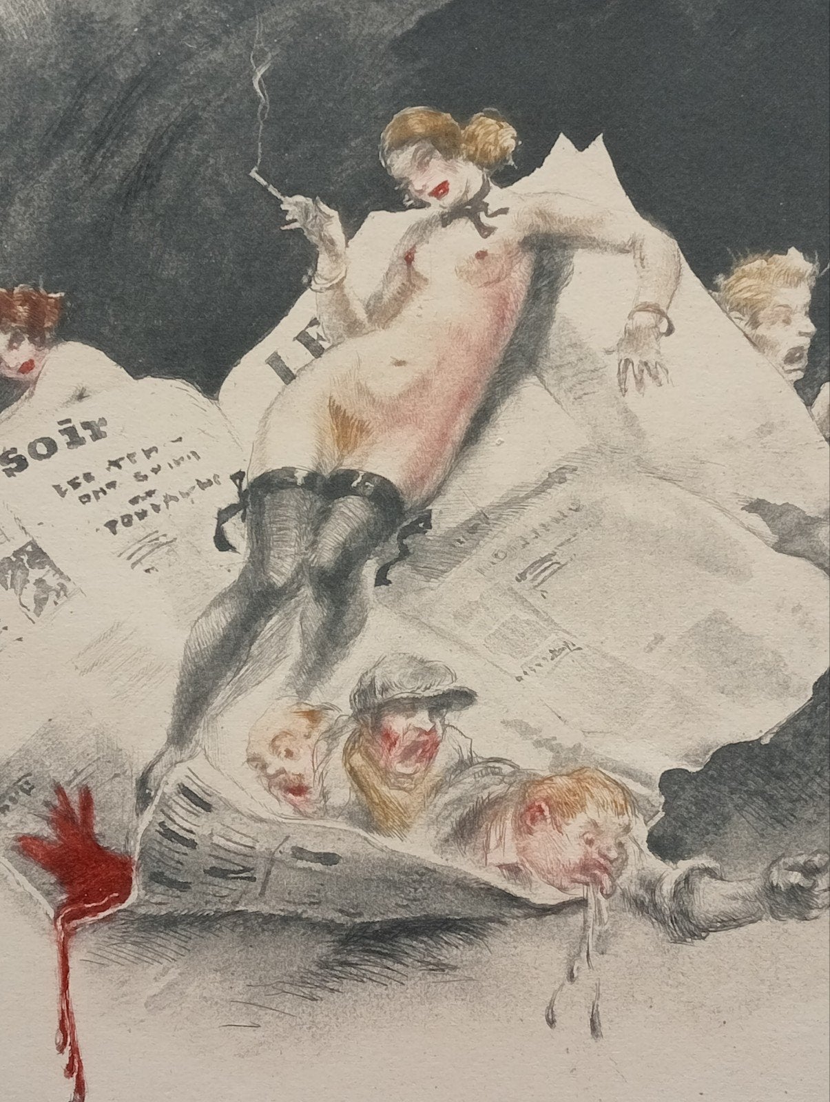 Litho Naakt erotiek stijl Felicien Rops, Antiek en Kunst, Kunst | Litho's en Zeefdrukken, Ophalen of Verzenden