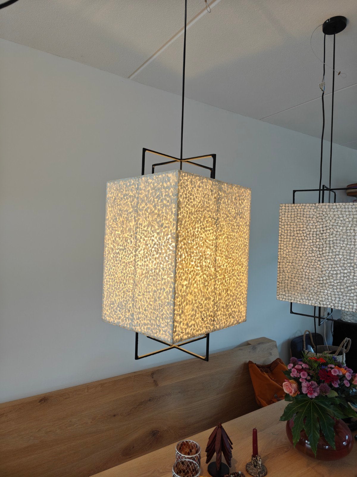 2 Hanglampen van capiz schelpen - Nieuw, Nieuw, Natuurlijk materiaal, Ibiza bali boho, E27 (groot)