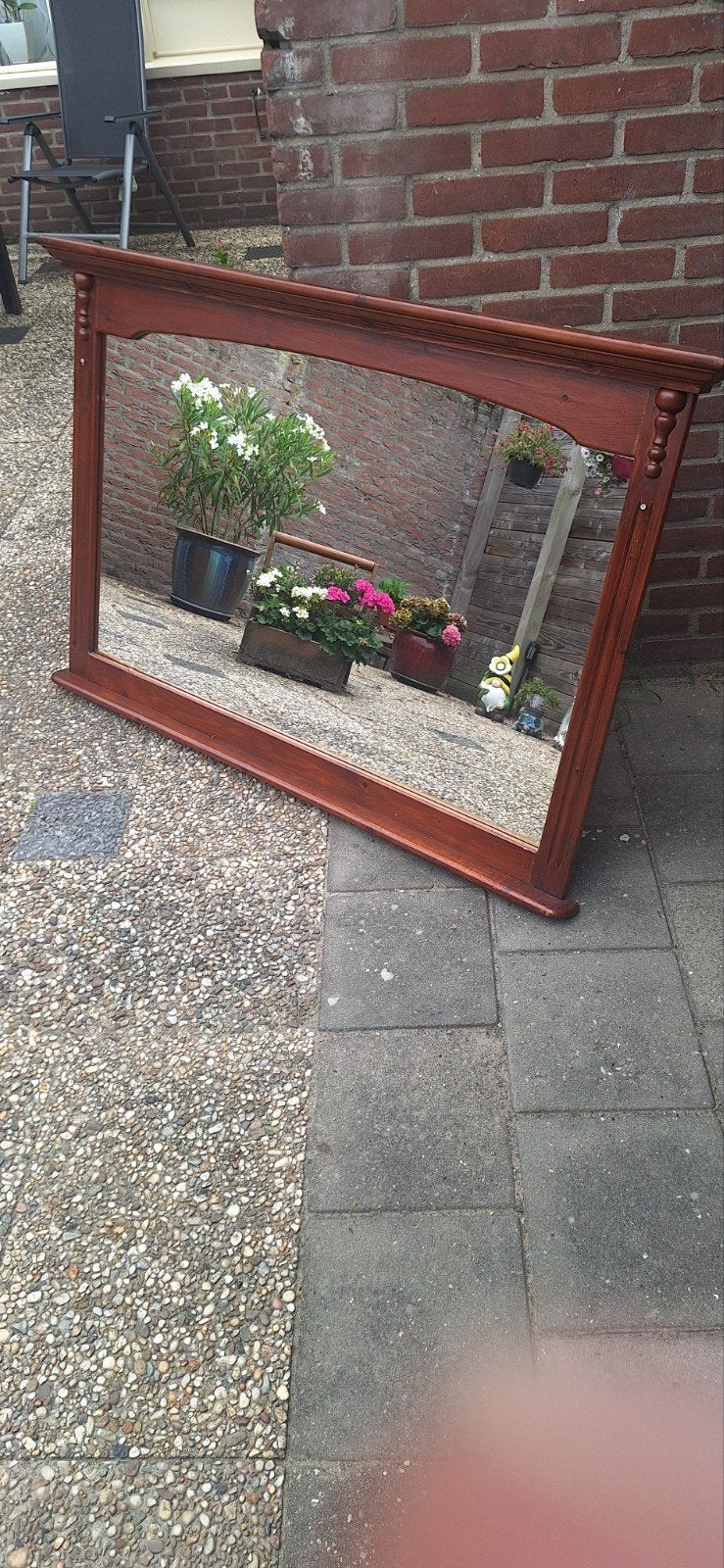 Grote spiegel met houten lijst, Huis en Inrichting, Woonaccessoires | Spiegels, Ophalen, Rechthoekig
