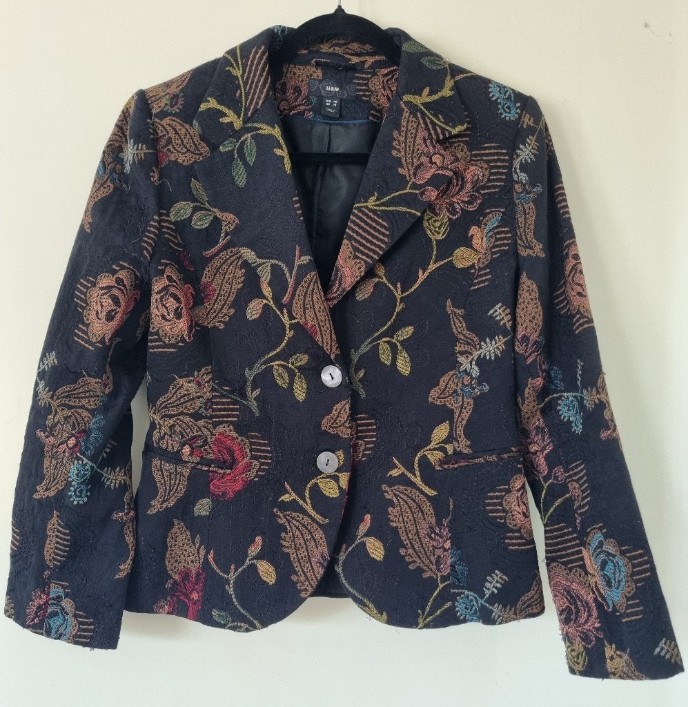 Blazer met bloemen, Maat 38/40 (M), H&M, Zwart, Ophalen of Verzenden