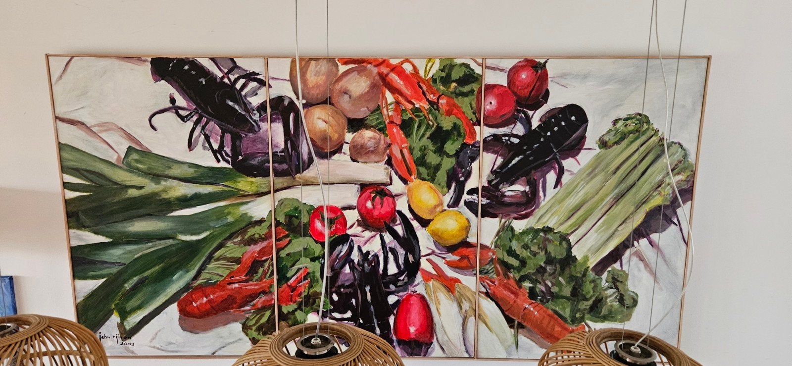 Acryl, drieluik, 275x175 cm. Mooi voor eetkamer of keuken., Ophalen
