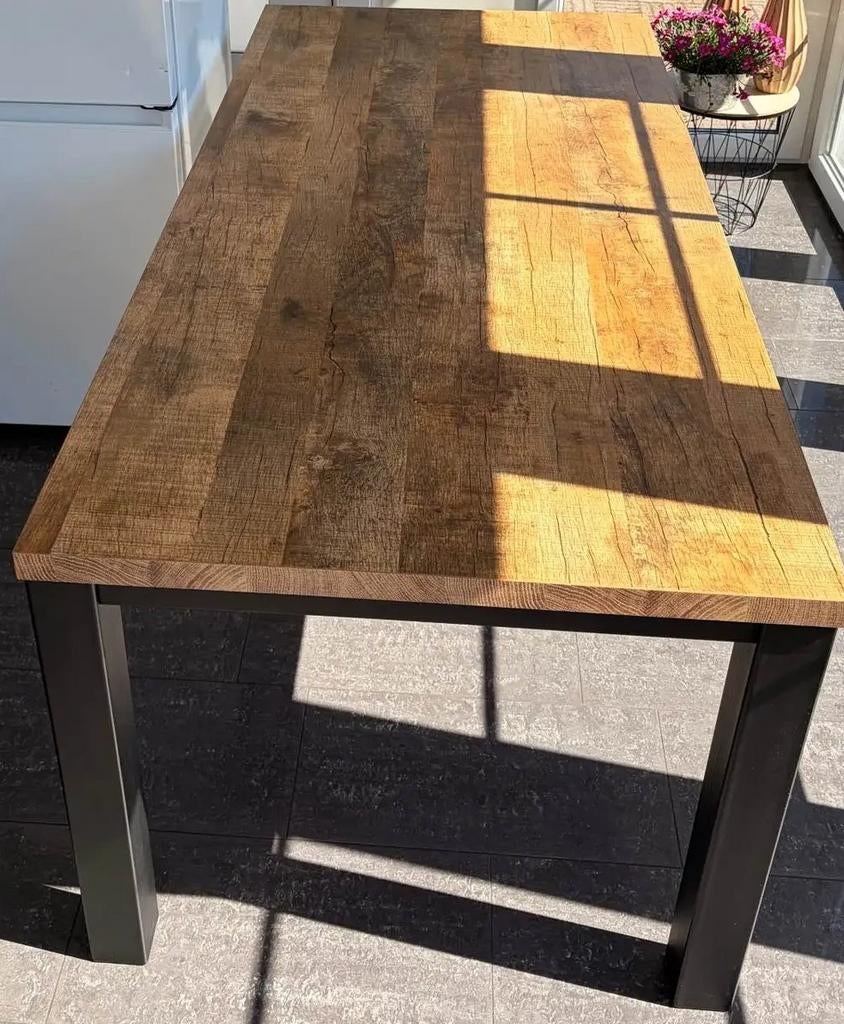 Zeer nette industriële lamilux eettafel kleur mangohout, 200 cm of meer, Zo goed als nieuw, Rechthoekig, 50 tot 100 cm