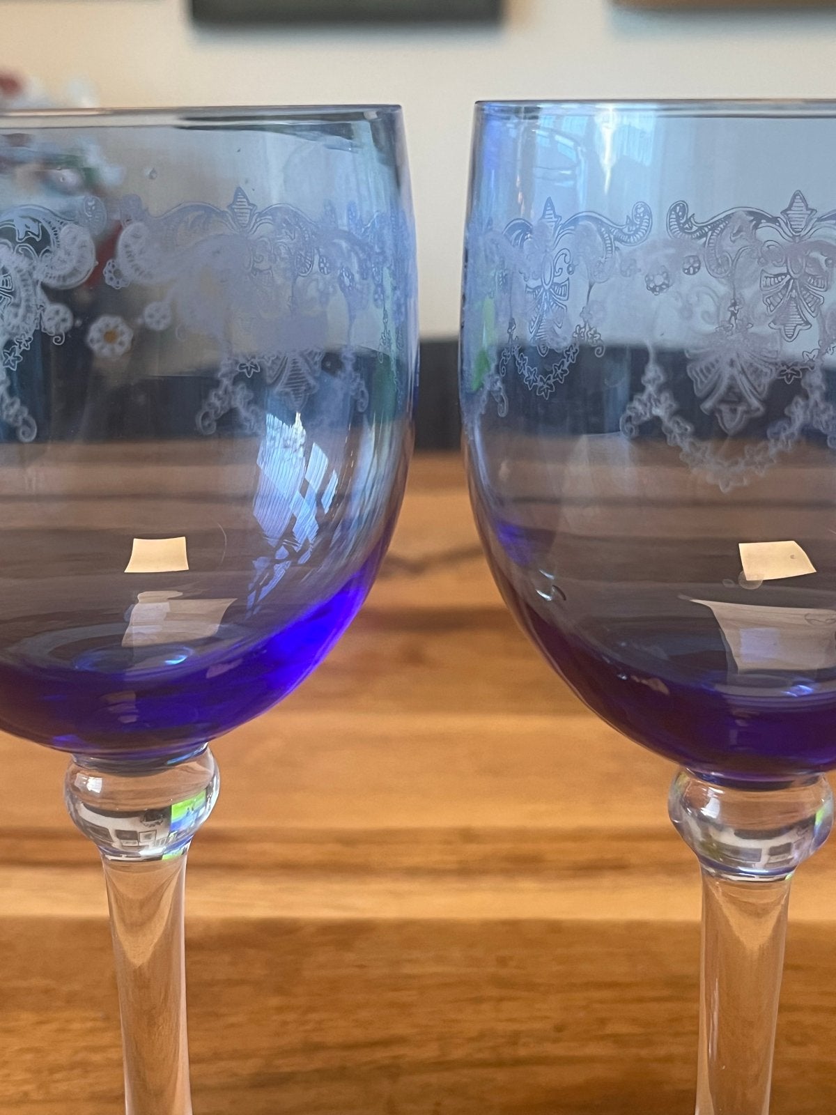 Elegante Boheemse Vintage Wijnglazen - Blauw Ombré, Ophalen of Verzenden