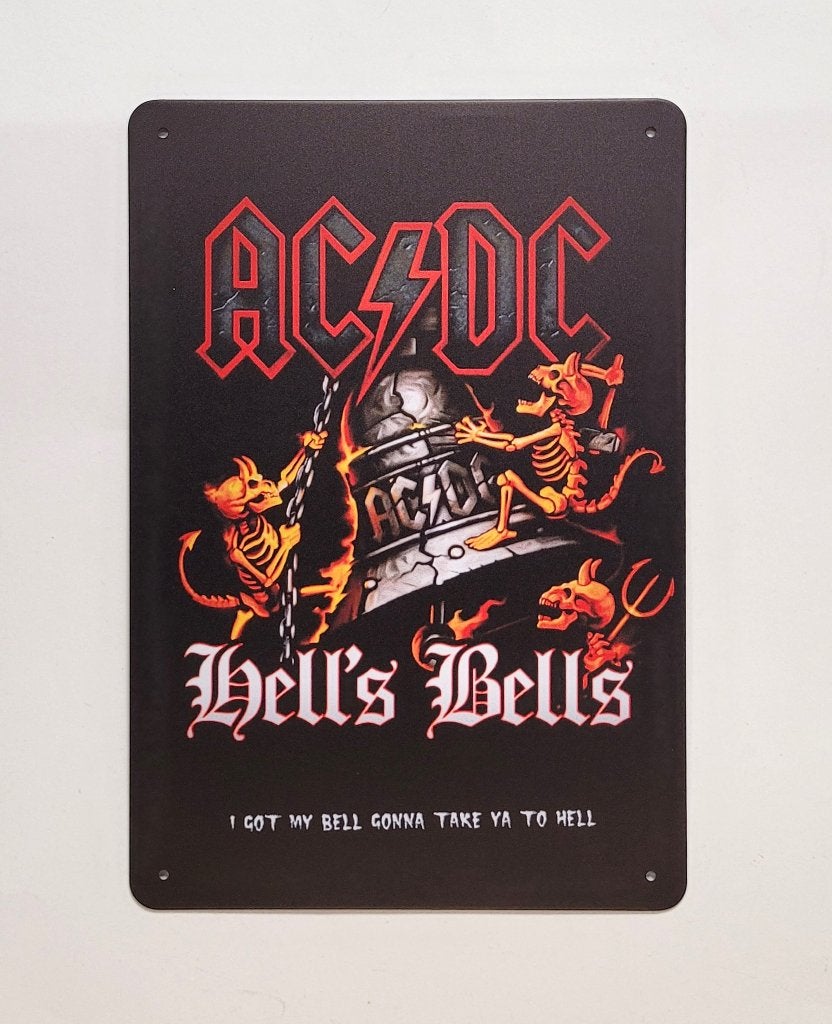 ACDC Hells Bells reclamebord van metaal wandbord decoratie, Info@deconoord.nl, Deco Noord, Nieuw, Ophalen of Verzenden