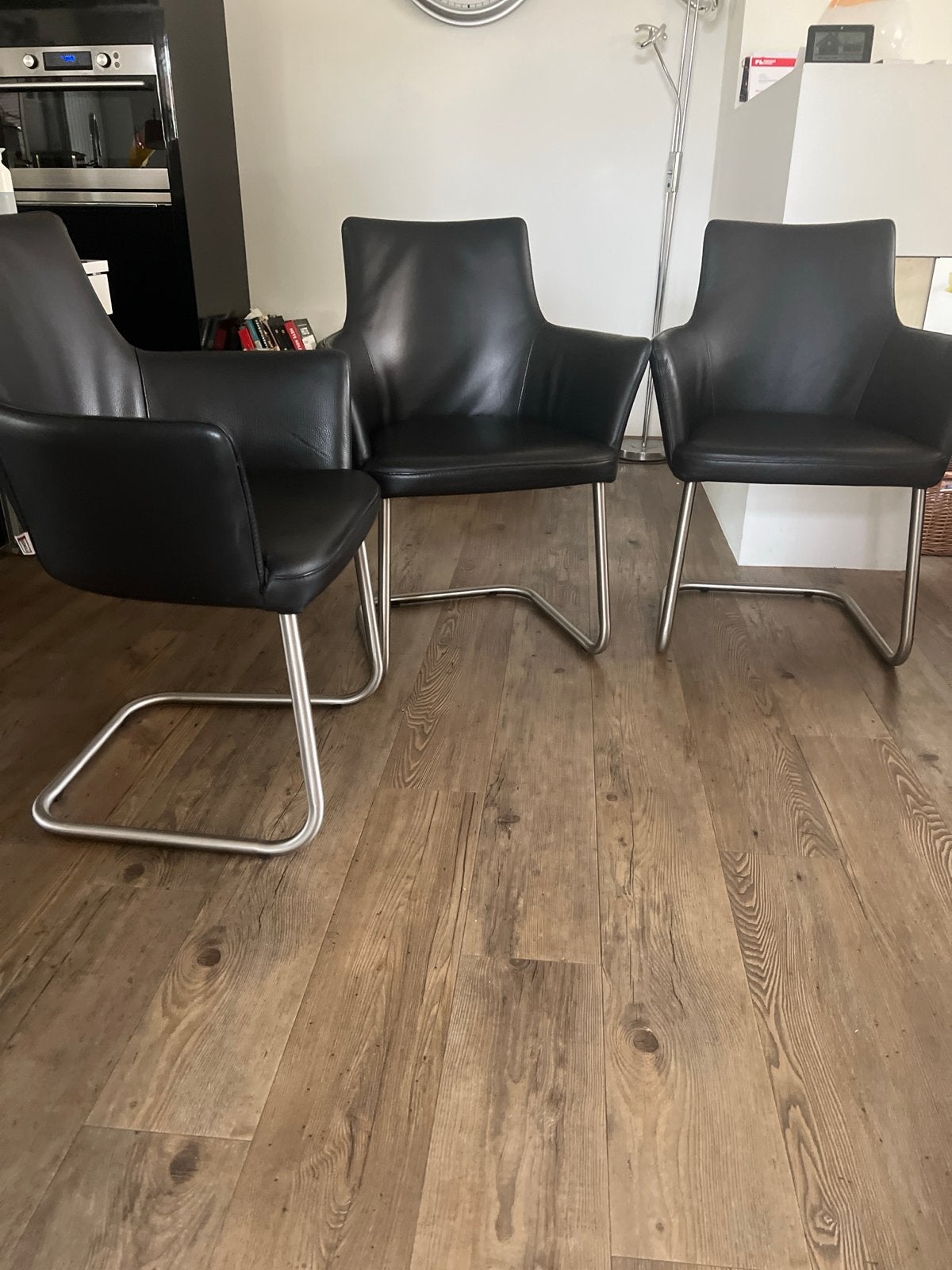 Movani Leren Eetkamerstoelen - Zwart (4 stuks), Ophalen, Zwart, Leer, Zo goed als nieuw