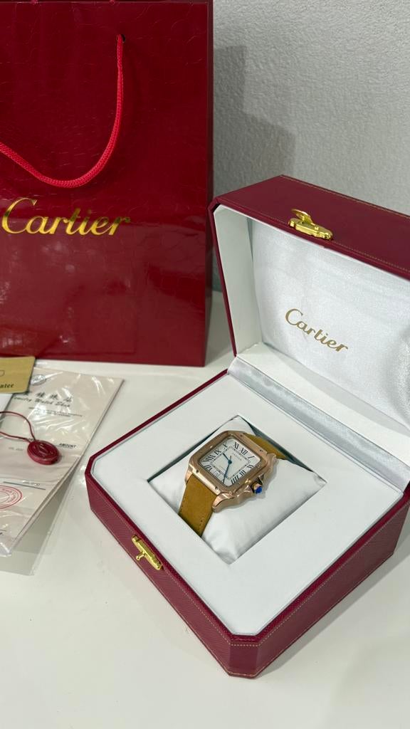Cartier Santos de Cartier Rose Gold - Brown 40MM Horloge, Ophalen of Verzenden, Zo goed als nieuw