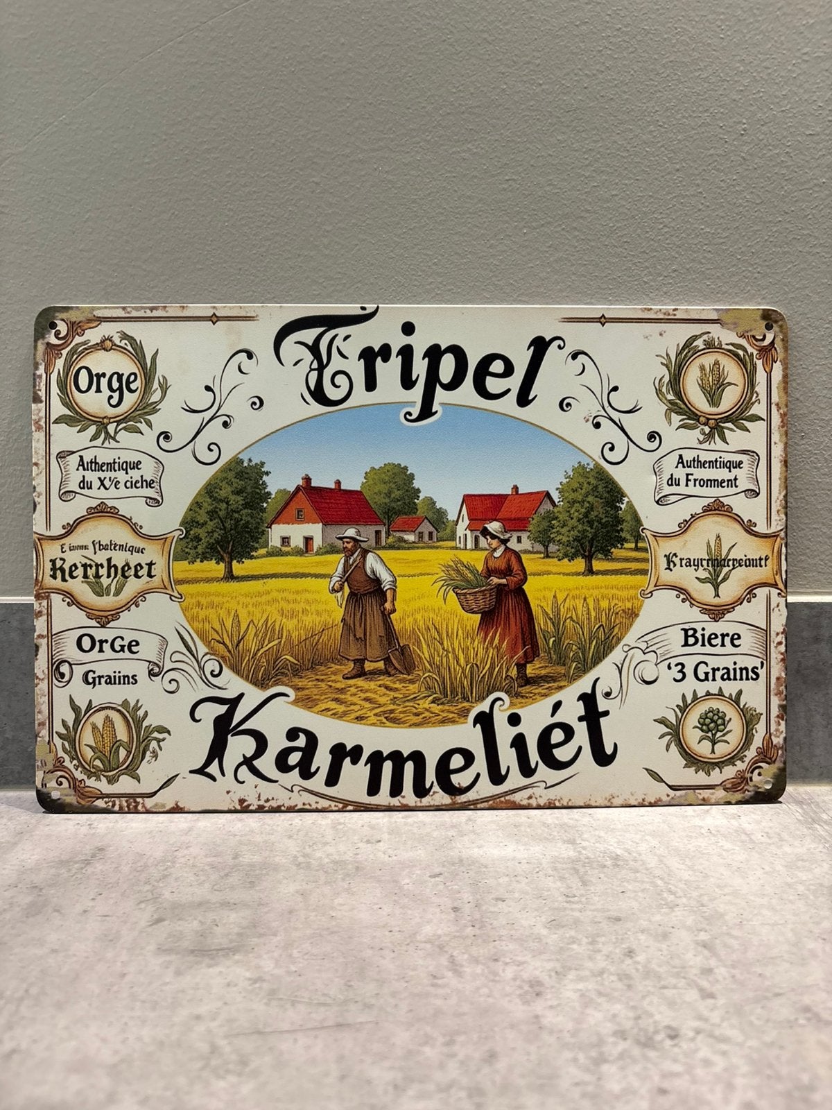 Mancave Bar Wanddecoratie metalen bordje Tripel Karmeliet, Verzamelen, Biermerken, Ophalen of Verzenden, Zo goed als nieuw, Reclamebord, Plaat of Schild