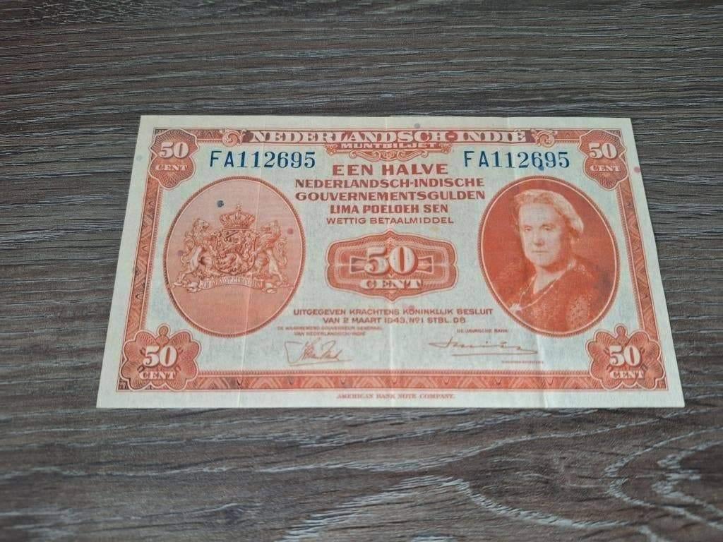 Net biljet halve gulden Nederlands-Indië, 1943, Postzegels en Munten, Bankbiljetten | Nederland, Ophalen of Verzenden, 25 gulden
