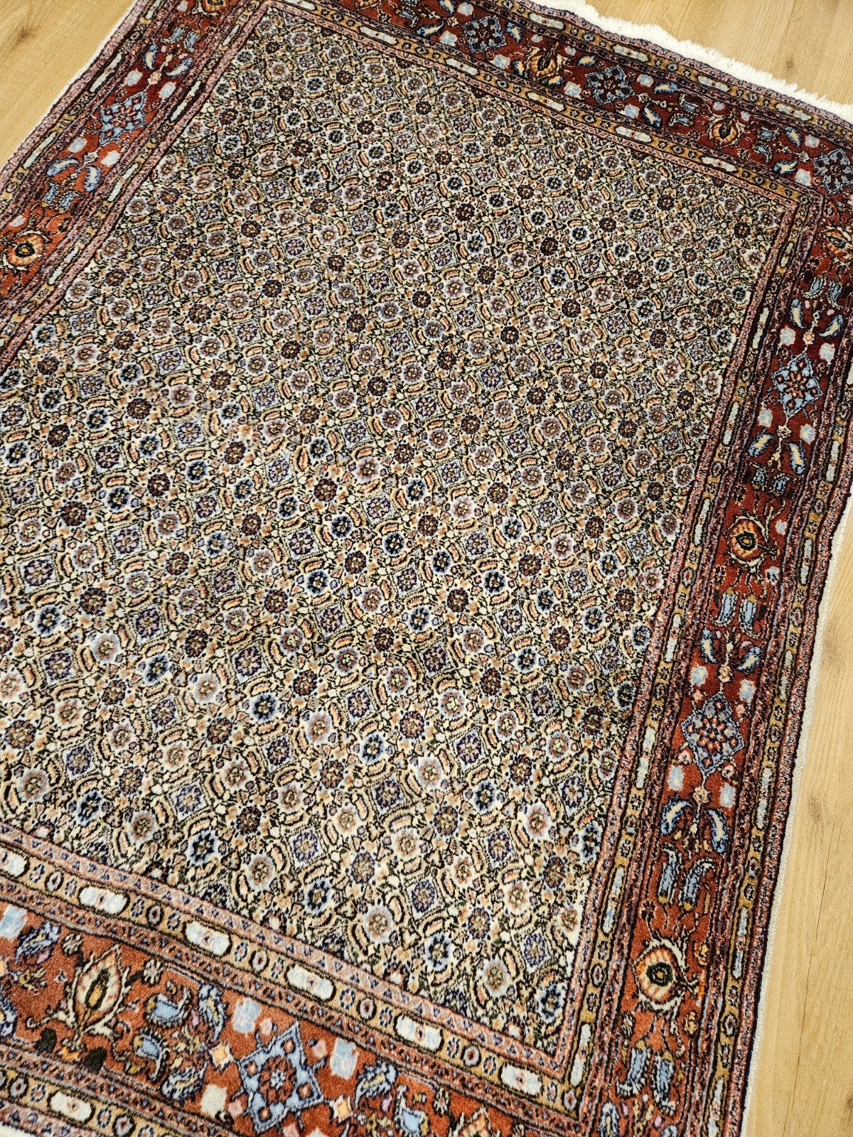 Vintage handgeknoopt perzisch tapijt moud 185x133, Info@SlatsAntiek.nl, Tweedehands, 100 tot 150 cm, Perzisch