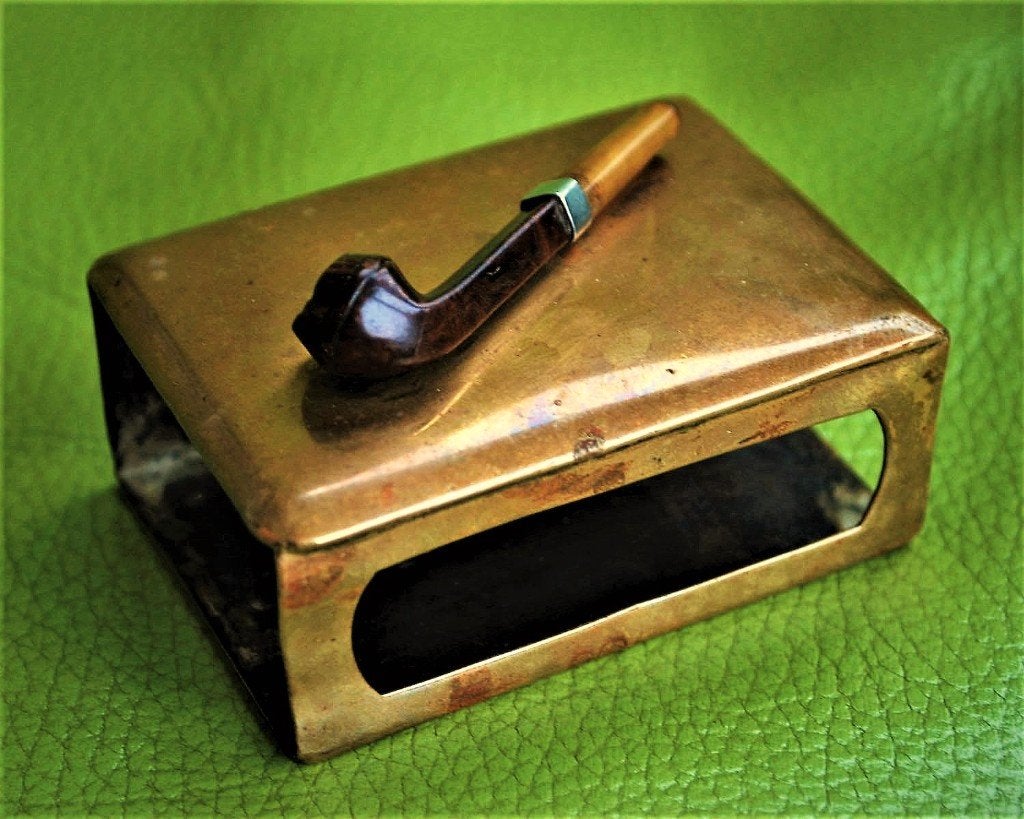 Tabak doos Houder Messing met mini Pijp Handgemaakt Vintage, Ophalen of Verzenden