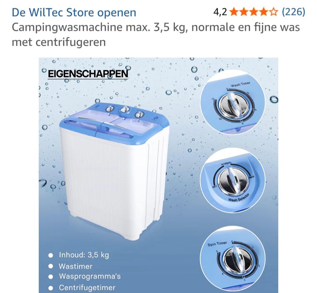 Kleine wasmachine voor camping of thuis, Ophalen, Minder dan 1200 toeren, Minder dan 85 cm, Minder dan 4 kg