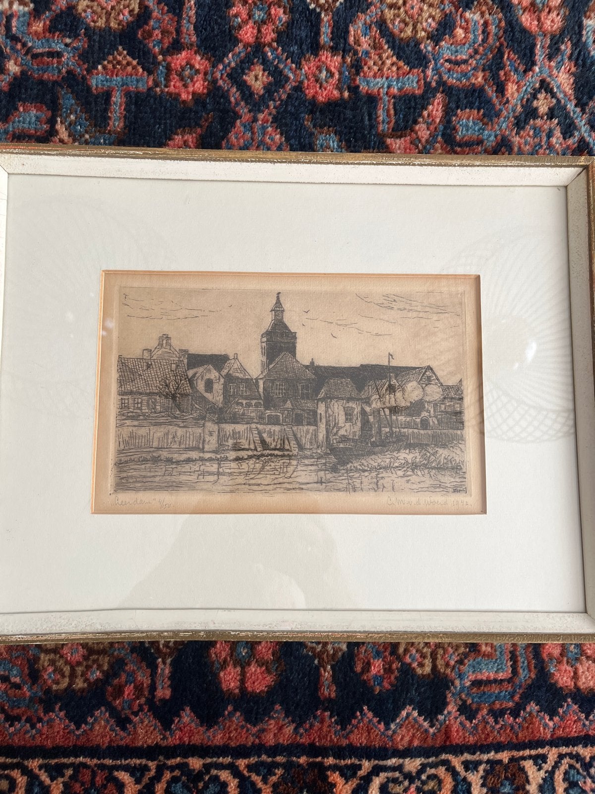 Ets van C.M. van de woerd 1942, Antiek en Kunst, Ophalen of Verzenden, Landschap, 1950 - 1999, Genummerd