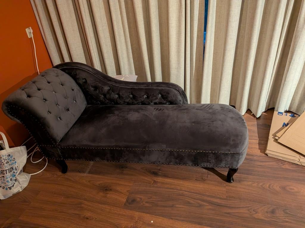 Art Deco chaise longue (donkergrijs velours), Ophalen, Vintage - Art Deco, Eenpersoons, Minder dan 75 cm