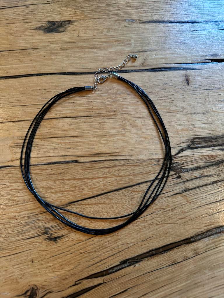 Zwarte leren veters ketting, Overige materialen, Verstelbaar, Verzenden, Zwart