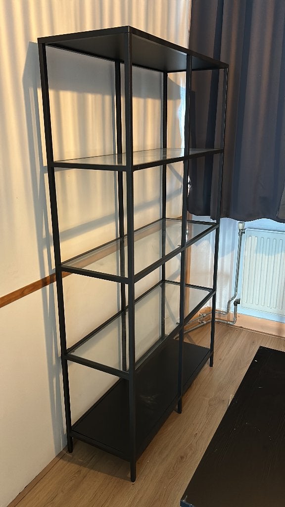 Metalen stellingkast met glazen planken (100x36 cm), Huis en Inrichting, Ophalen, Zo goed als nieuw