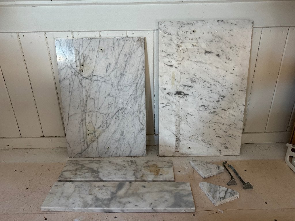 Marmeren spatscherm / wandplank / badkamerplank, Ophalen, Gebruikt, Steen, Wastafel