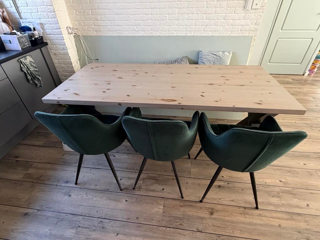 Eettafel met X-poten (200x90) + optioneel 3 stoelen, Huis en Inrichting, Ophalen, Gebruikt, 50 tot 100 cm, Vijf personen of meer