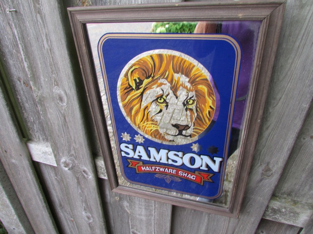 Mooie Reclame spiegel Samson Halfzware shag, Ophalen of Verzenden, Zo goed als nieuw, Reclamebord
