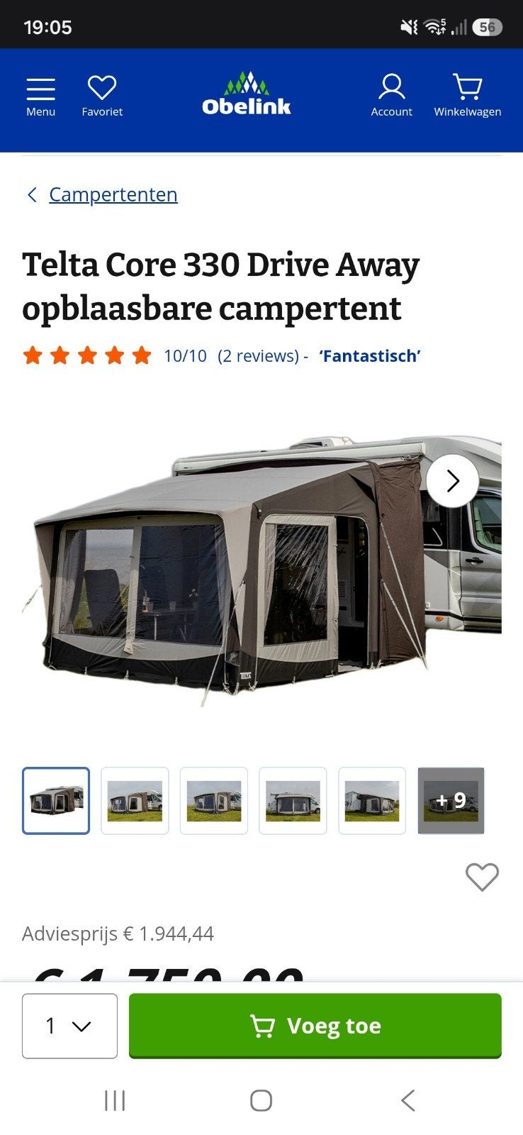 Telta Core 330 Drive Away opblaasbare camper bustent, Ophalen of Verzenden, Nieuw