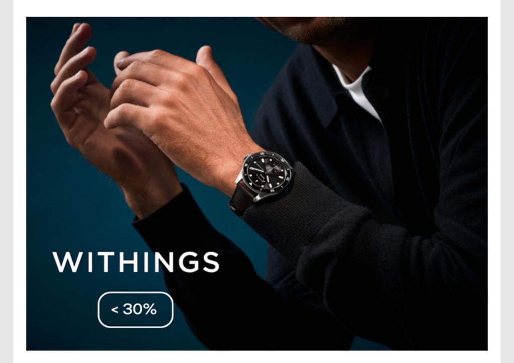 Withings Horloge - Korting tot 30%, Sieraden, Tassen en Uiterlijk, Horloges | Heren, Nieuw, Polshorloge, Overige merken, Staal