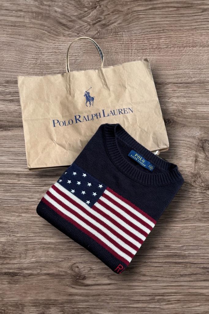 Polo Ralph Lauren trui met Amerikaanse vlag - Maat S, Ophalen of Verzenden, Zo goed als nieuw, Maat 46 (S) of kleiner, Blauw