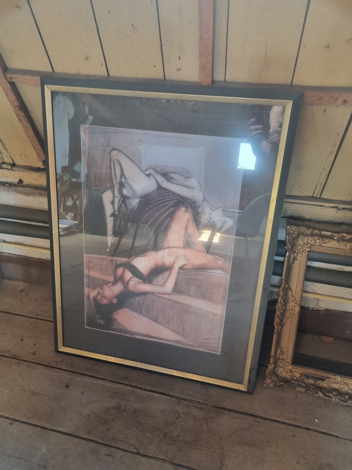 Ingelijste kunstprint van liggende vrouw, Ophalen of Verzenden