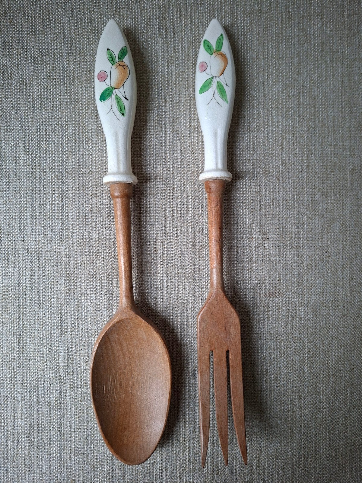 Vintage houten slabestek met craquelé handvatten, 28 cm, Ophalen of Verzenden