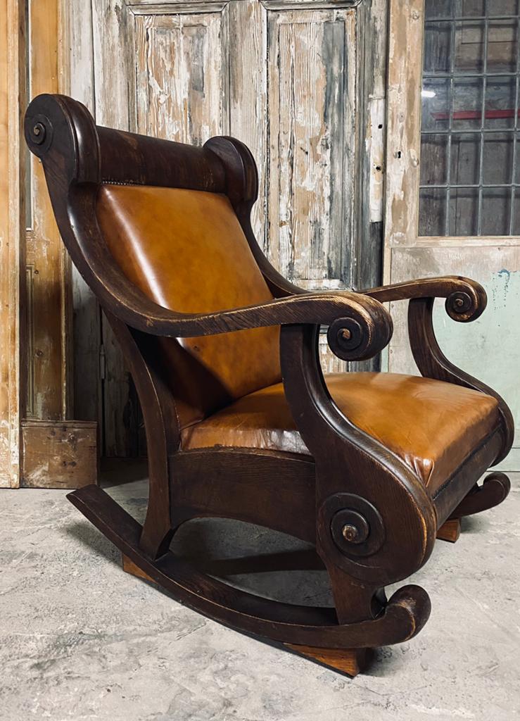 Rocking Chair, Schommelstoel, Chesterfield origineel Engels, Antiek en Kunst, Antiek | Meubels | Stoelen en Banken, Ophalen