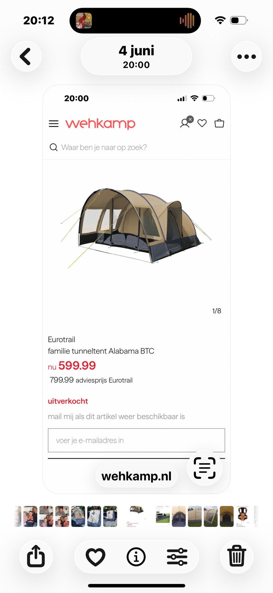 Eurotrail Alabama Tunneltent 4-persoons Katoen, Ophalen, Gebruikt, Tot en met 4