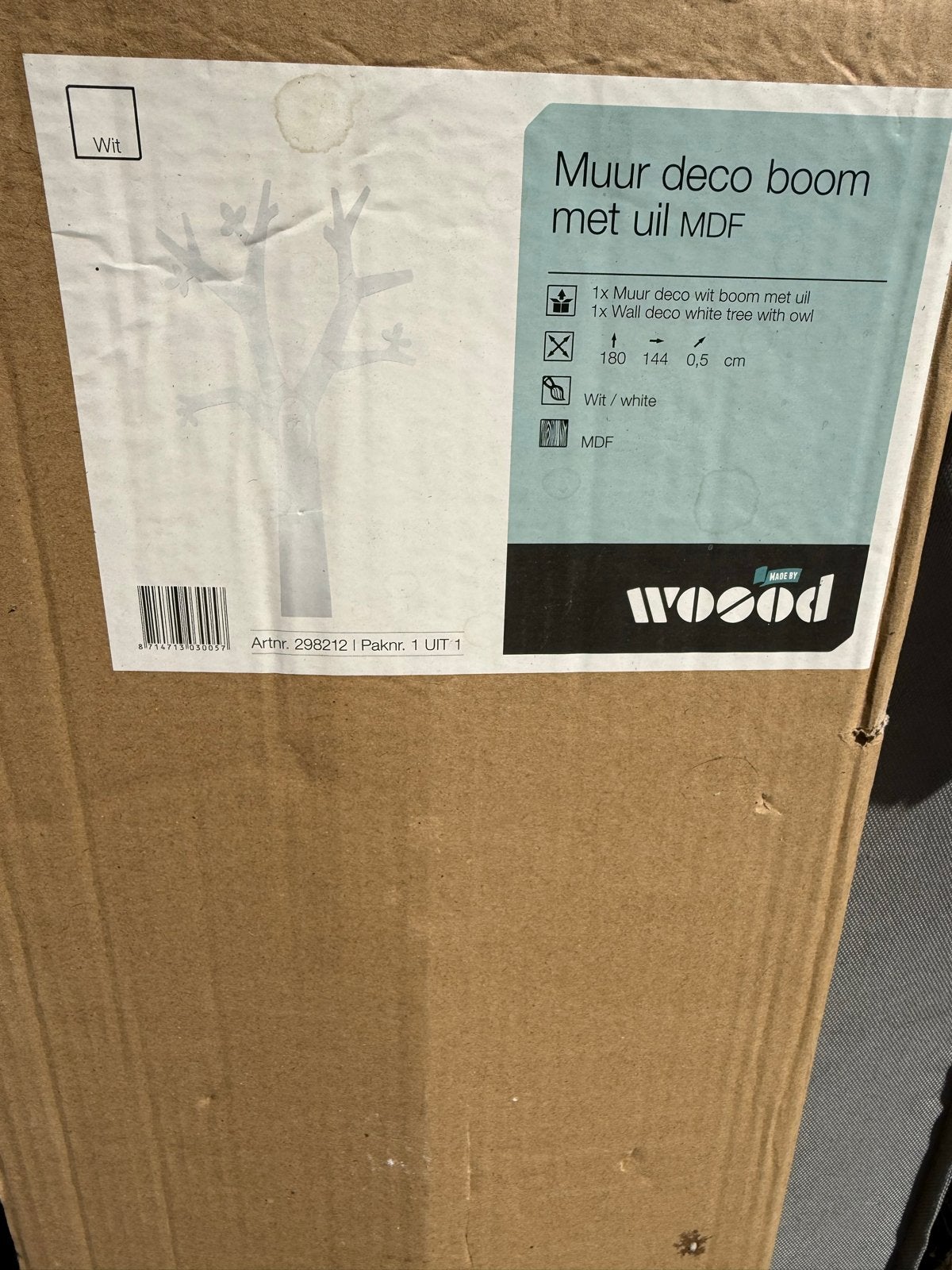 Muur deco boom met uil van MDF - Wit, Ophalen, Hout, Wit, Modern