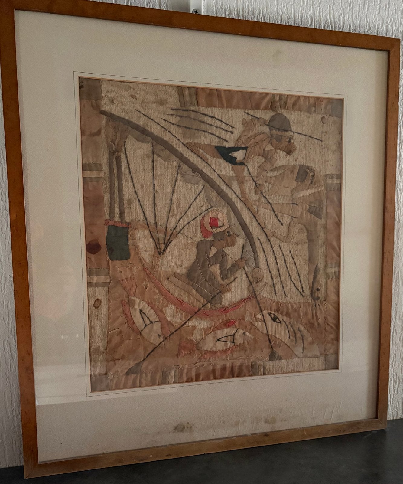 Uniek Afrikaans textielkunstwerk in lijst, Wanddecoratie, Textiel, Afrika, Handgemaakt