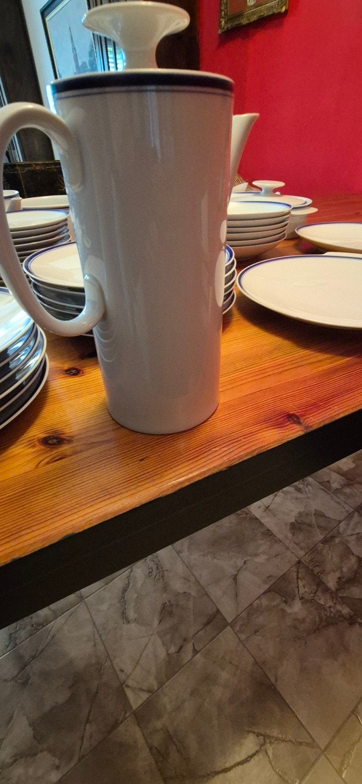 Uitgebreid Thomas Rosenthal servies - Wit met blauwe rand, Ophalen, Gebruikt, Porselein, Overige stijlen