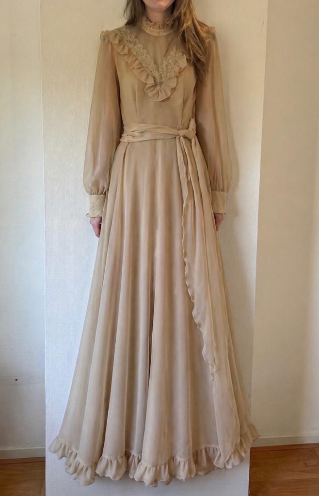 Vintage trouwjurk uit de jaren 70, maat 42, Trouwjurk, Beige, Ophalen of Verzenden, Onbekend