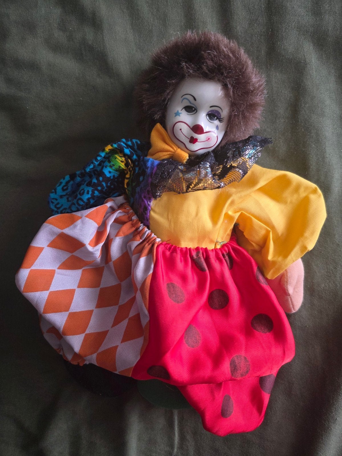 Vintage porseleinen clown pop van oma, kleurrijk en uniek, Verzamelen, Ophalen of Verzenden, Zo goed als nieuw, Pop
