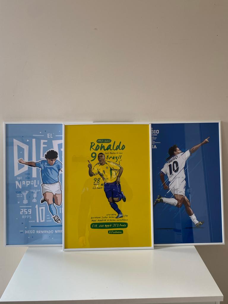 Voetballegendes Posters: Ronaldo, Maradona, Baggio met frame, Ophalen, Rechthoekig Staand, Met lijst, Zo goed als nieuw