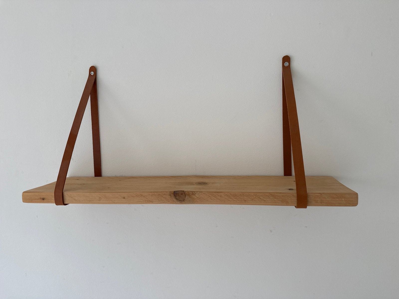 2 Steigerhouten wandplanken 82cm met leren lussen, Ophalen, Gebruikt