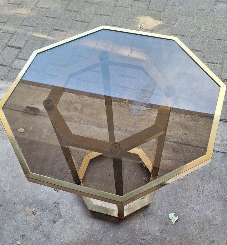 2x Hollywood Regency Bijzettafels - Rookglas - Vintage, 55 tot 75 cm, Hollywood Regency-Stijl, Overige vormen, Ophalen