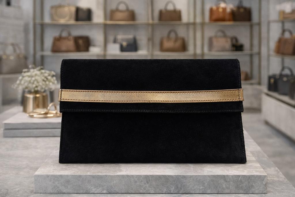 Zwarte suède clutch Ferchi, Ophalen of Verzenden, Zo goed als nieuw, Zwart, Avondtasje