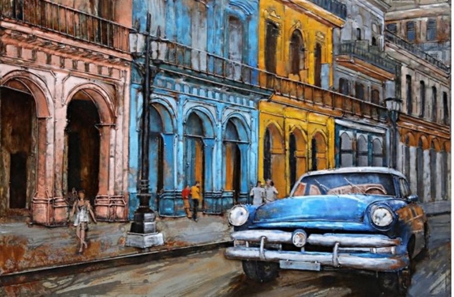 Aluminium schilderij met Chevrolet in Cuba, Ophalen, Overige technieken, Metaal, Klassiek