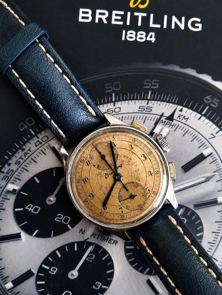 Breitling Chronograaf jaren 40 – originele dial – ge, Ophalen, Staal, Met bandje, Breitling