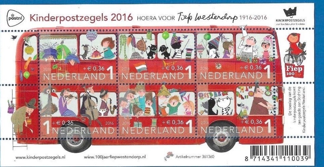 Kinderpostzegels 2016 Fiep Westendorp velletje, Ophalen of Verzenden, Na 1940, Postfris