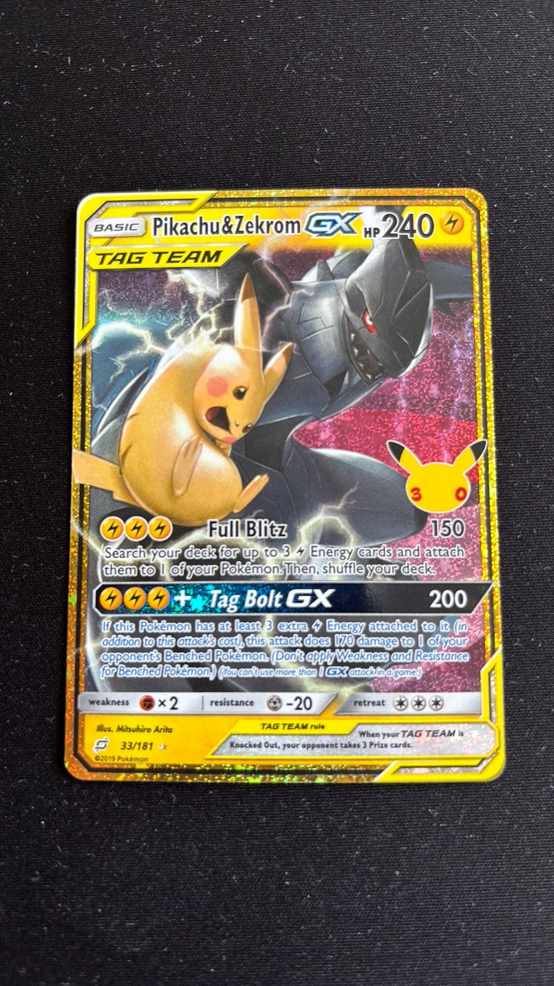 Pikachu & Zekrom GX (30C TEU 33), Hobby en Vrije tijd, Ophalen of Verzenden, Zo goed als nieuw