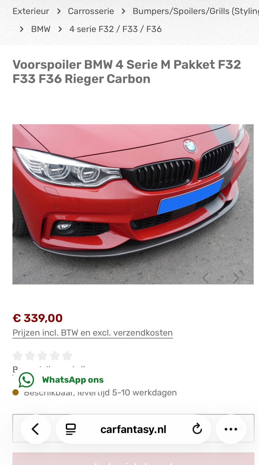 Rieger carbon voor spoilerlip bmw f serie m pakker bumper., Ophalen of Verzenden