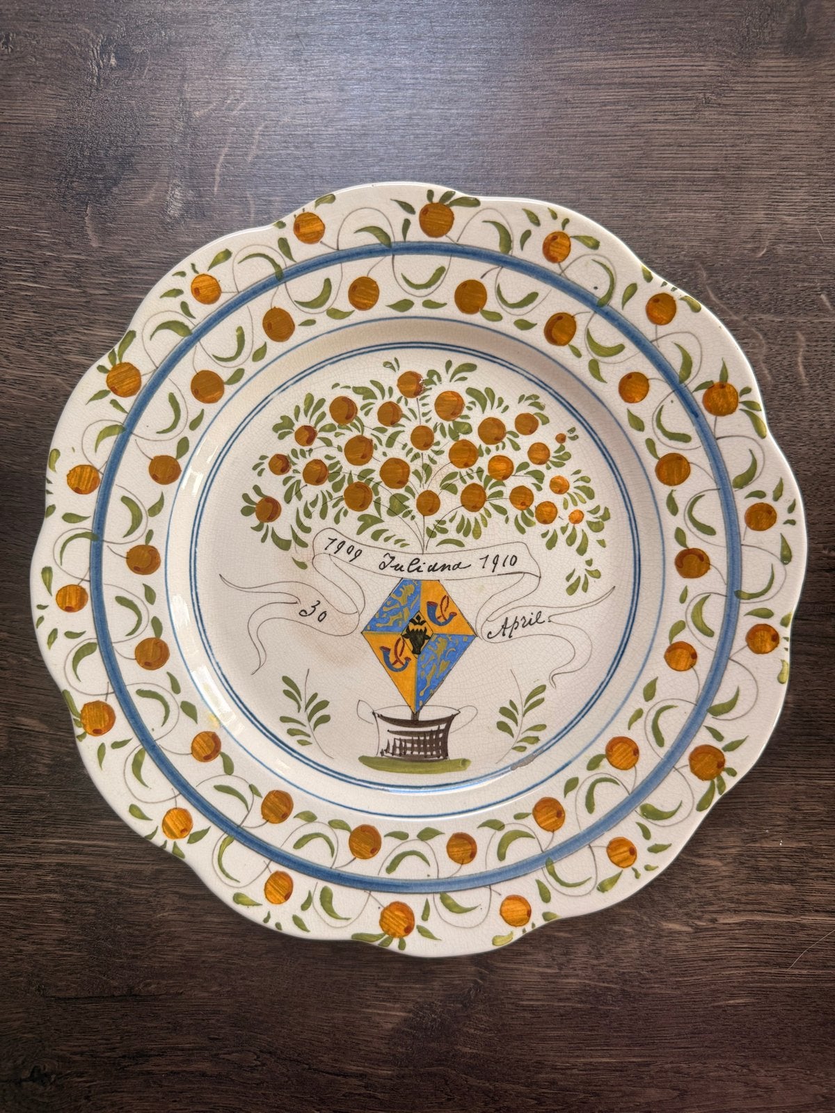 Gedenkbord Juliana 1909-1910 - Hollandia Plateelbakkerij, Ophalen of Verzenden