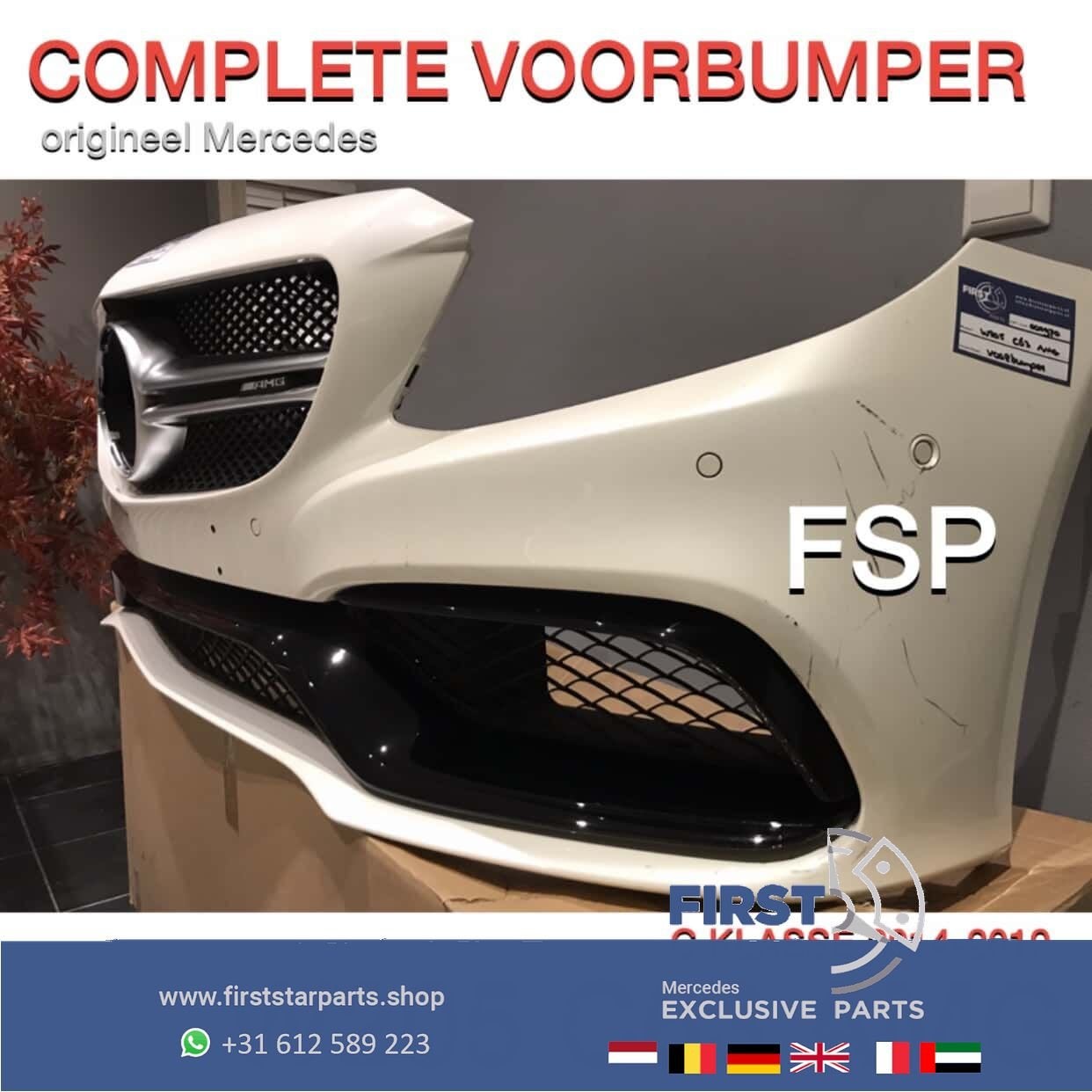 W205 S205 C63 AMG VOORBUMPER Mercedes C Klasse WIT COMPLEET, Gebruikt, -, Voor, Ophalen of Verzenden