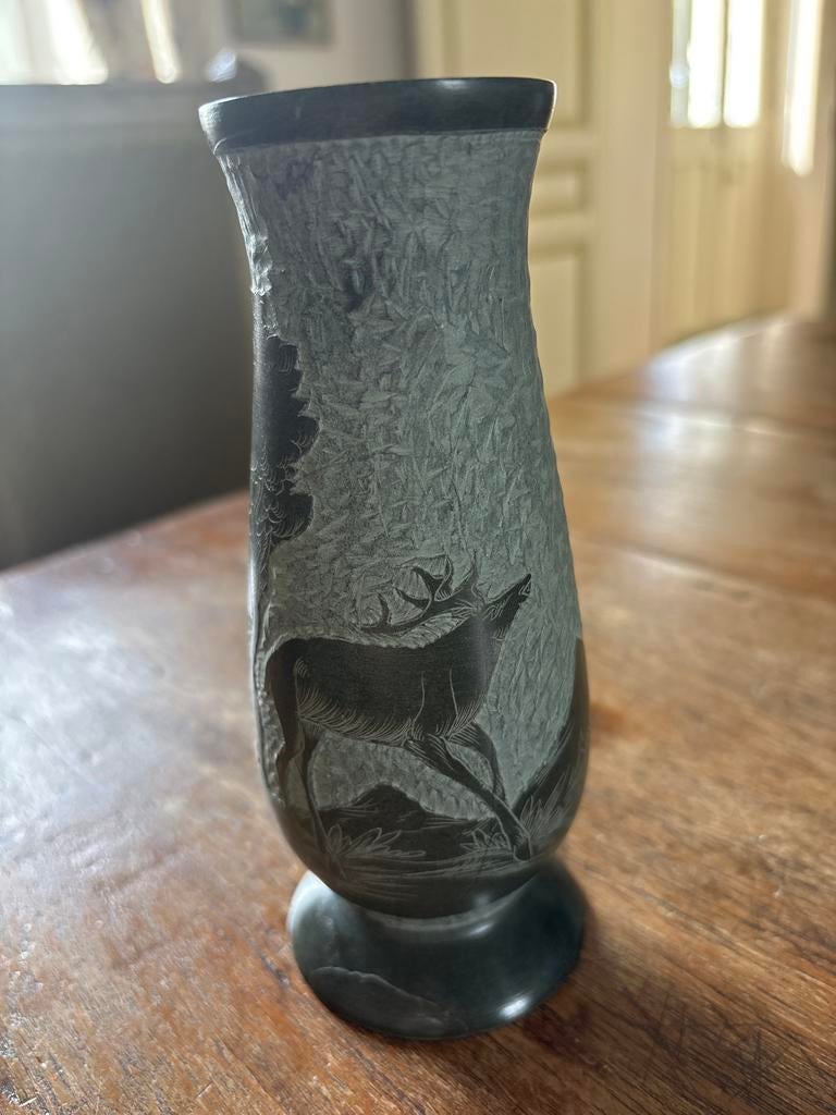 Vintage Zeepsteen Vaas met Hert - Jaren '60, Antiek en Kunst, Ophalen