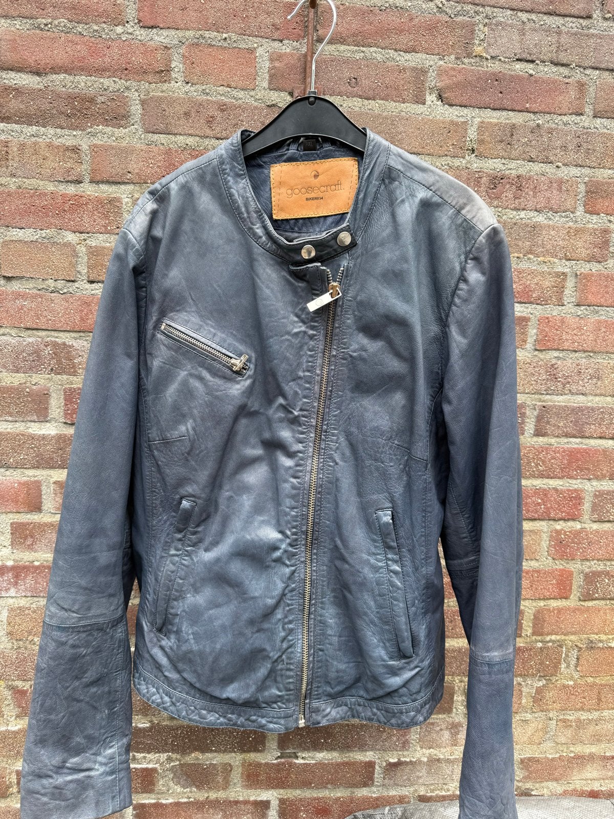 Goosecraft Leren Bikerjack 3XL - Donkerblauw, Ophalen of Verzenden, Gedragen, Maat 46/48 (XL) of groter, Blauw