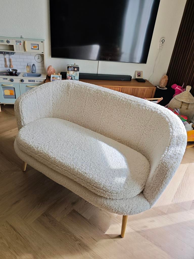 2-zitsbank GISTRUP off-white teddy stof, Ophalen, Tweepersoons, 75 tot 100 cm, Zo goed als nieuw